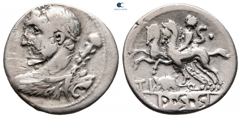 Ti. Quinctius 112-111 BC. Rome
Denarius AR

19 mm, 3,78 g

Laureate bust of...