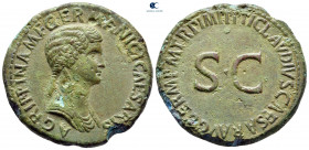 Agrippina I  AD 33. Struck under Claudius, circa AD 42-43. Rome. Sestertius Æ