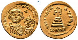 Heraclius with Heraclius Constantine AD 610-641. Struck AD 629-631. Constantinople. 10th officina. Solidus AV
