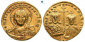Constantine VII Porphyrogenitus with Romanus II AD 913-959. Struck AD 945-959. Constantinople. Solidus AV