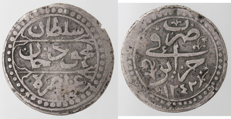 Monete Estere. Algeria. Mahmud II. 1808-1839. 1/4 Budju 1828. Ag. Km. 67. Peso g...