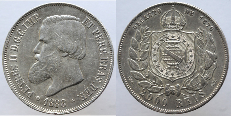 Monete Estere. Brasile. Pedro II. 1831-1889. 2000 reis 1888. Ag. KM 485. Peso gr...