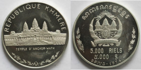 Cambogia. 5.000 Riels 1974. Ag 925.