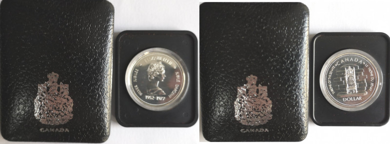 Monete Estere. Canada. Elisabetta II. Dollaro 1977 Giubileo d'argento. Ag 500. K...