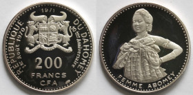 Dahomey. 200 Franchi 1971. Ag 999.