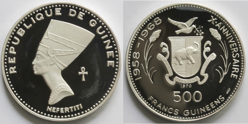 Monete Estere. Guinea. 500 Franchi 1970. Nefertiti. Ag 999. Km 25. Peso gr. 29,0...