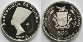 Guinea. 500 Franchi 1970. Nefertiti. Ag 999.