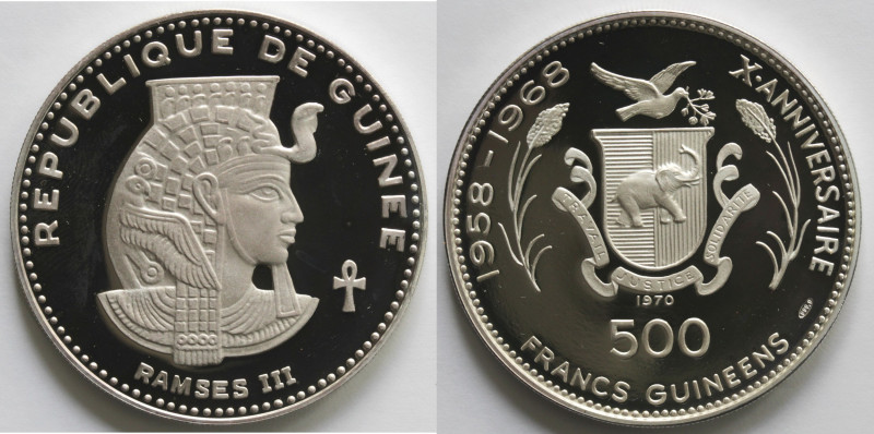 Monete Estere. Guinea. 500 Franchi 1970. Ramses III. Ag 999. Km 26. Peso gr. 29,...