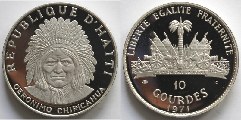 Monete Estere. Haiti. Repubblica. 10 Gourdes 1971. Capo Chiricahua Geronimo. Ag ...