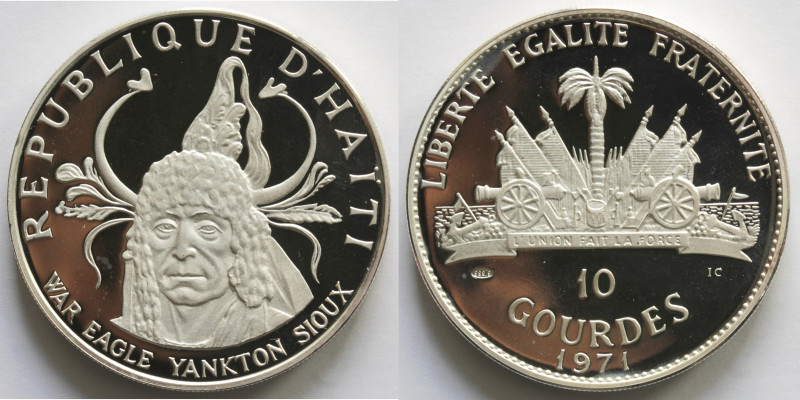 Monete Estere. Haiti. Repubblica. 10 Gourdes 1971. Yankton Sioux War Eagle. Ag 9...