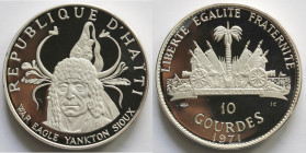 Haiti. Repubblica. 10 Gourdes 1971. Yankton Sioux War Eagle. Ag 999.
