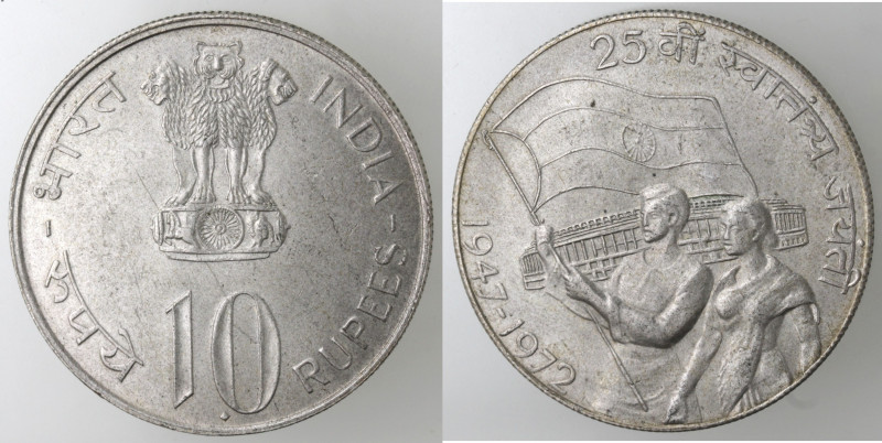 Monete Estere. India. Repubblica. 10 Rupie 1972. Ag 500. Km. 187.1. Peso gr. 22,...