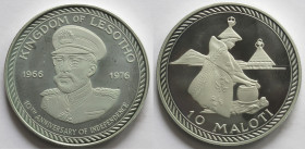 Lesotho. Moshoeshoe II. 1966-1996. 10 Maloti 1976. Ag 925.