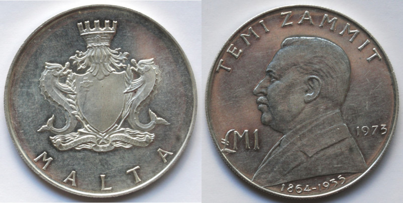 Monete Estere. Malta. Lira Maltese 1973. Ag 987. Km. 19. Peso gr. 10,08. Diametr...