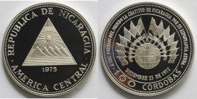 Nicaragua. 100 Cordobas 1975. Ag 925.