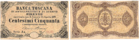 Banconote. Banca Toscana di Anticipazioni e Sconto. 50 Centesimi. Decreto 24 Aprile 1870.