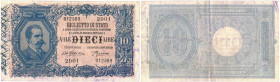 Banconote. Regno D'italia. 10 lire Effige di Umberto I. 29-7-1918.