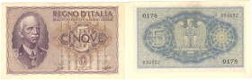 Banconote. Regno D'italia. 5 lire Impero. 1940 XVIII. Gig. BS13a.