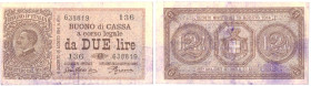 Banconote. Regno d'Italia. Buono di cassa da 2 lire. Dec. Min. 17-10-1921.