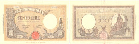 Banconote. Repubblica Sociale Italiana. 100 lire Grande B. (B.I.) Dec.Min. 8 Ottobre 1943.