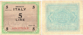 Banconote. Occupazione americana in Italia. 5 am lire. 1943. Rif. Gig AM 3A. Monolingua BEP.