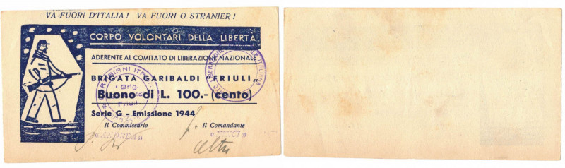 Banconote. Partigiani. Corpo Volontari della Libertà. Brigata Garibaldi Friuli. ...