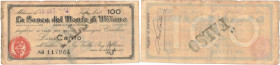 Banconote. Banca Del Monte di Milano. Assegno 100 Lire 1944. BB+. Strappi. Falso d'epoca.