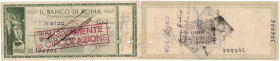 Banconote. Banco di Roma. Assegno 100 Lire 1944. qBB. Conservazione naturale. Strappi e pieghe.