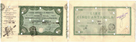 Banconote. Regno d'Italia. C. D. P. Buono da 50.000 Lire 1945. qSPL. Piega.