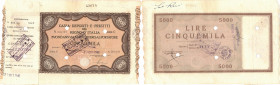 Banconote. Regno d'Italia. C. D. P. Buono da 5.000 Lire 1946. qSPL. Piega.