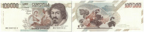 Banconote. Repubblica Italiana. 100.000 Lire Caravaggio I° Tipo. 1990. Gig. BI84 D.