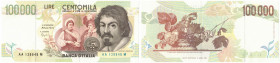 Banconote. Repubblica Italiana. 100.000 Lire Caravaggio II° Tipo. Dec. Min. 12/05/1994.