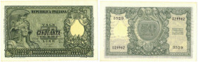 Banconote. Repubblica Italiana. 50 Lire Italia Elmata. 31/12/1951.