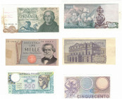 Banconote. Repubblica Italiana. Lotto di 3 banconote. 5.000 Lire Colombo II° Tipo, 1.000 Lire Verdi II° Tipo e 500 Lire Mercurio.