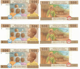 Banconote. Estere. Stati Africa Centrale. 500 Franchi 2002. Lotto di 3 pezzi consecutivi.