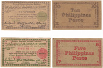 Banconote. Estere. Filippine. Occupazione. 5 + 10 Pesos. BB+. Strappetti e scritte.