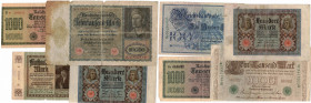Banconote. Estere. Germania. Lotto di 8 pezzi di Reichmark, vari nominali.
