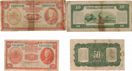 Banconote. Estere. Indie Olandesi. 5 Centesimi, 10 Gulden. qBB. Strappetti e pieghe.