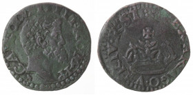 Napoli. Carlo V. 1516-1554. Due Cavalli con corona. Segno di zecca sotto la testa. Ae.
