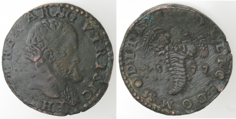 Zecche Italiane. Napoli. Filippo II. 1556-1598. Tornese 1577. Testina di medusa ...