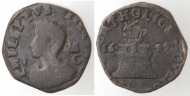 Napoli. Filippo IV. 1621-1665. 9 Cavalli 1629. Simbolo dello zecchiere foglia. Ae.