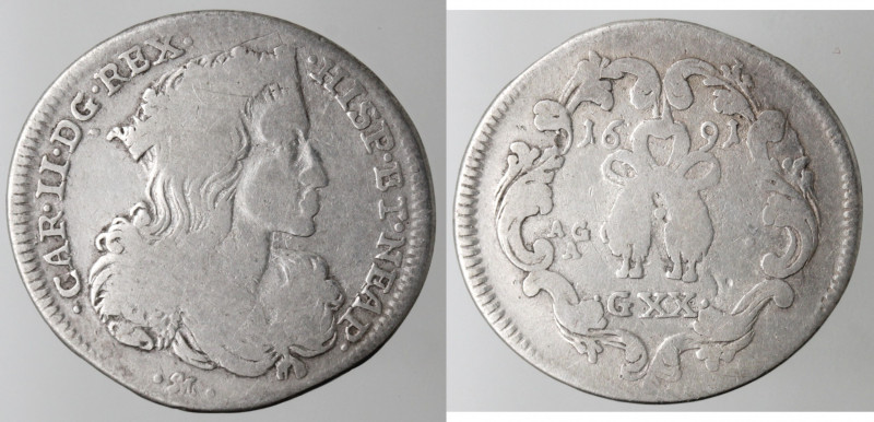 Zecche Italiane. Napoli. Carlo II. 1674-1700. Tarì 1691. Ag. Mag. 22. Peso gr. 4...