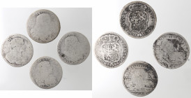 Napoli. Carlo II. 1674-1700. Lotto di 4 monete. Carlino 1684, 1686, 1688 e 1689. Ag.