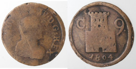 Napoli. Ferdinando IV. 1804-1805. 9 Cavalli 1804 R/C:. Ae.