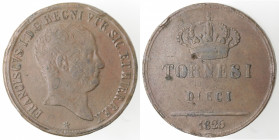Napoli. Francesco I. 1825-1830. 10 Tornesi 1825. Ae.