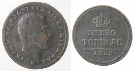 Napoli. Ferdinando II. 1830-1859. Mezzo Tornese 1853. Ae. Contrassegno stella a 5 punte.