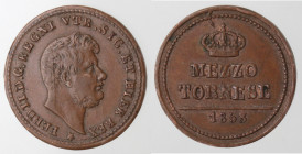 Napoli. Ferdinando II. 1830-1859. Mezzo Tornese 1853. Ae. Contrassegno stella a 5 punte.