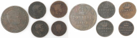 Napoli. Ferdinando II. 1830-1859. Lotto di 5 monete. 10 Tornesi 1833, 2 Tornesi 1838?, 1842, 1843 e Tornese e mezzo 1854. Ae.