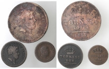 Napoli. Ferdinando II. 1830-1859. Lotto di 3 monete. 10 Tornesi 1857, 2 Tornesi 1858 e Tornese 1858. Ae.