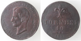Napoli. Francesco II. 1859-1861. 10 Tornesi 1859. Ae. Coniata a Roma nel gennaio 1861